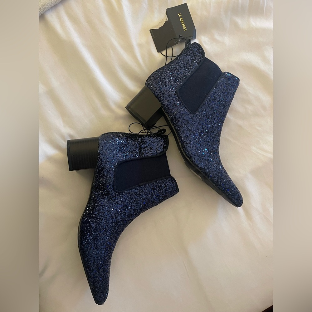 NWT Blue Glitter Ankle Boots